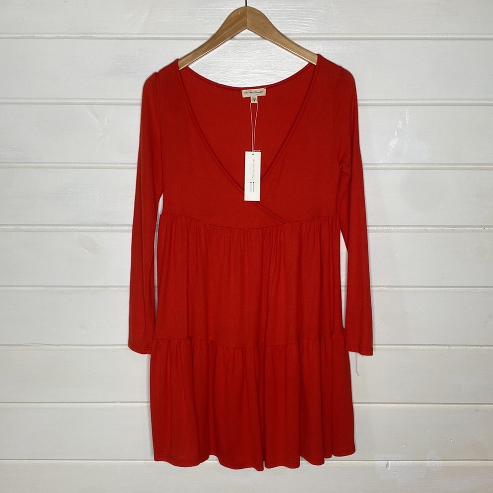 NWT See you Monday red tiered long sleeve flowy dress